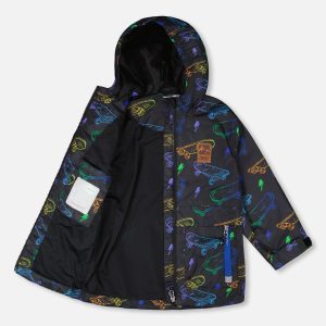 Mid-Season Jacket Black Printed Skateboards - Image 2