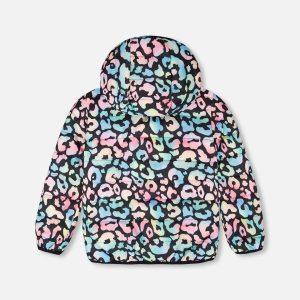 Quilted Mid-Season Jacket Black Animal Print - Image 3