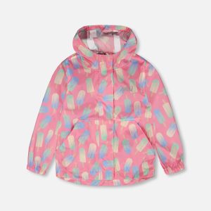 Packable Windbreaker In Polyester Pink Lollipop Print