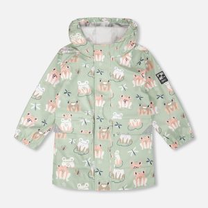 Green raincoat with color-changing frogs