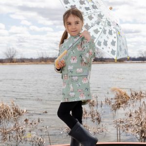 Alternative view of Green raincoat with color-changing frogs