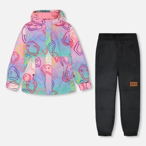 Insulated Two-Piece Mid-Season Outerwear Set Multicolored Printed Smileys - Image 12