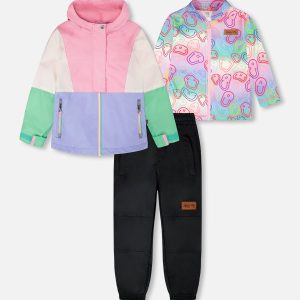 3-In-1 Two-Piece Mid-Season Outerwear Set Pink Colorblock