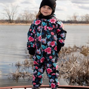 Baby Mid-Season One-Piece Outerwear With Hat Black Printed Flowers - Image 3