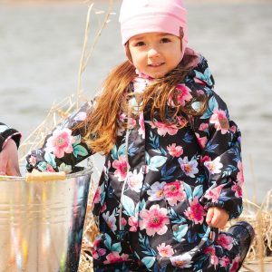 Alternative view of Baby Mid-Season One-Piece Outerwear With Hat Black Printed Flowers