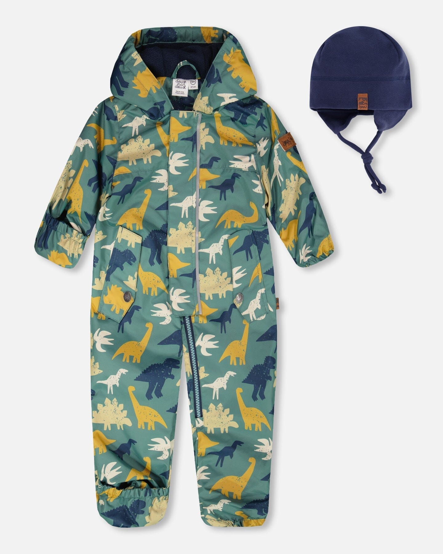 Baby Mid-Season One-Piece Outerwear With Hat Green Dinosaur Print - Image 6