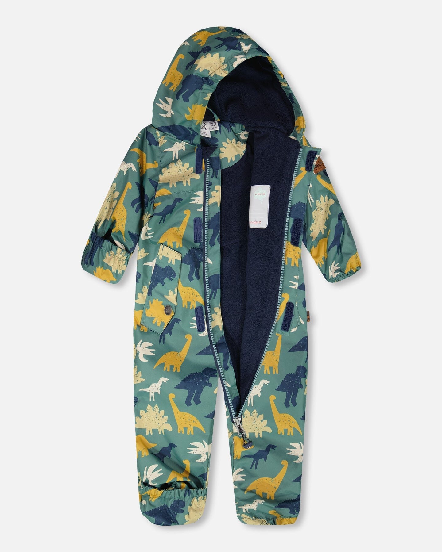 Baby Mid-Season One-Piece Outerwear With Hat Green Dinosaur Print - Image 4
