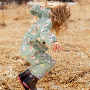 Alternative view of Green rain jumpsuit with color-changing frogs print
