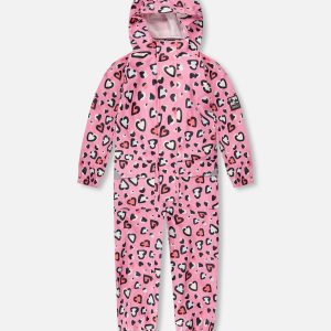 Pink rain jumpsuit with color-changing hearts print