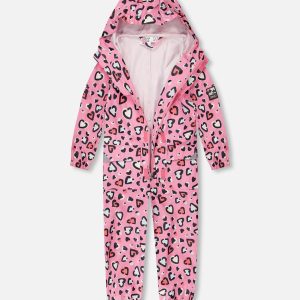 Pink rain jumpsuit with color-changing hearts print - Image 3