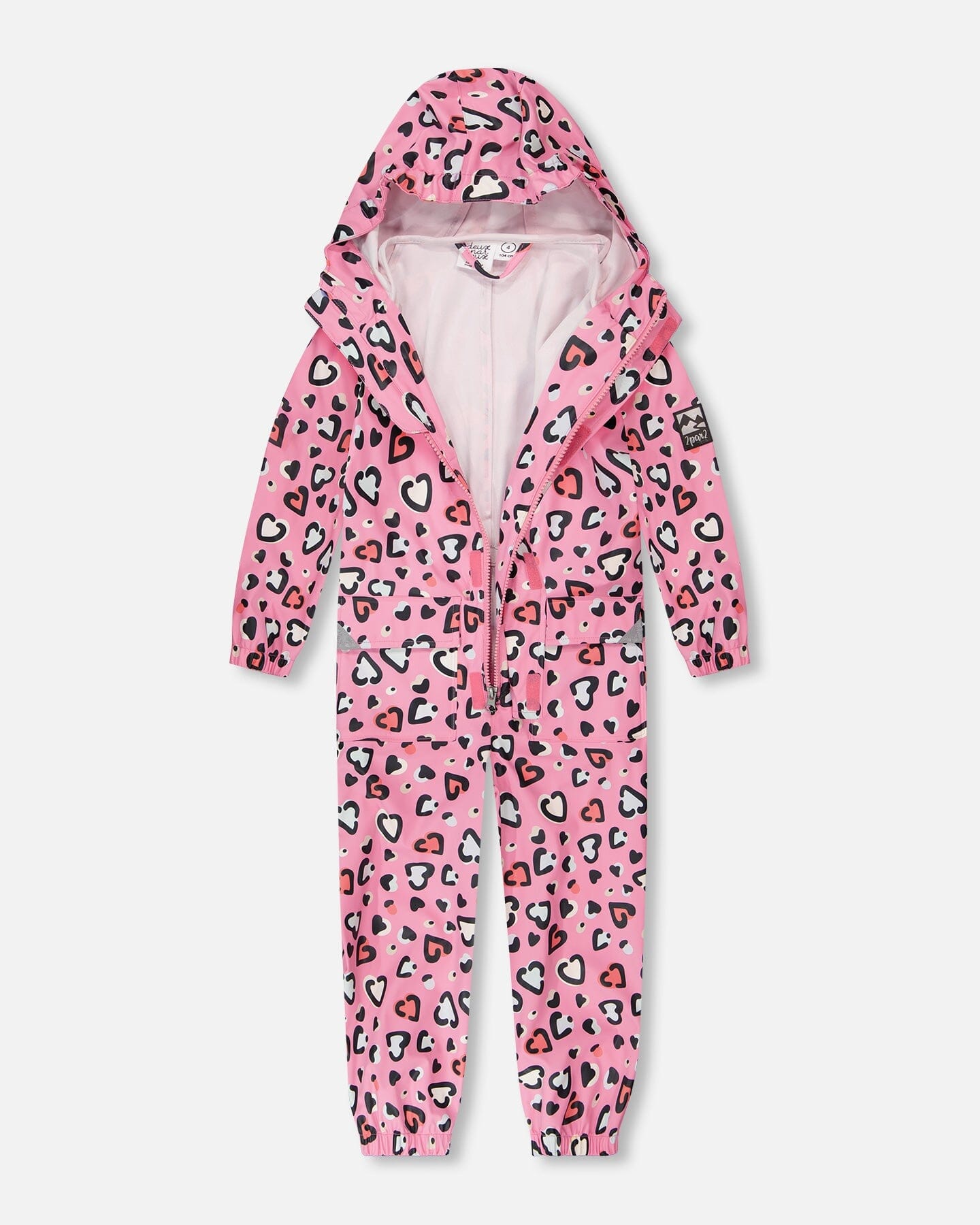 Pink rain jumpsuit with color-changing hearts print - Image 3