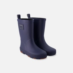 Deux par Deux navy blue natural‑rubber rain boots with plush lining for kids