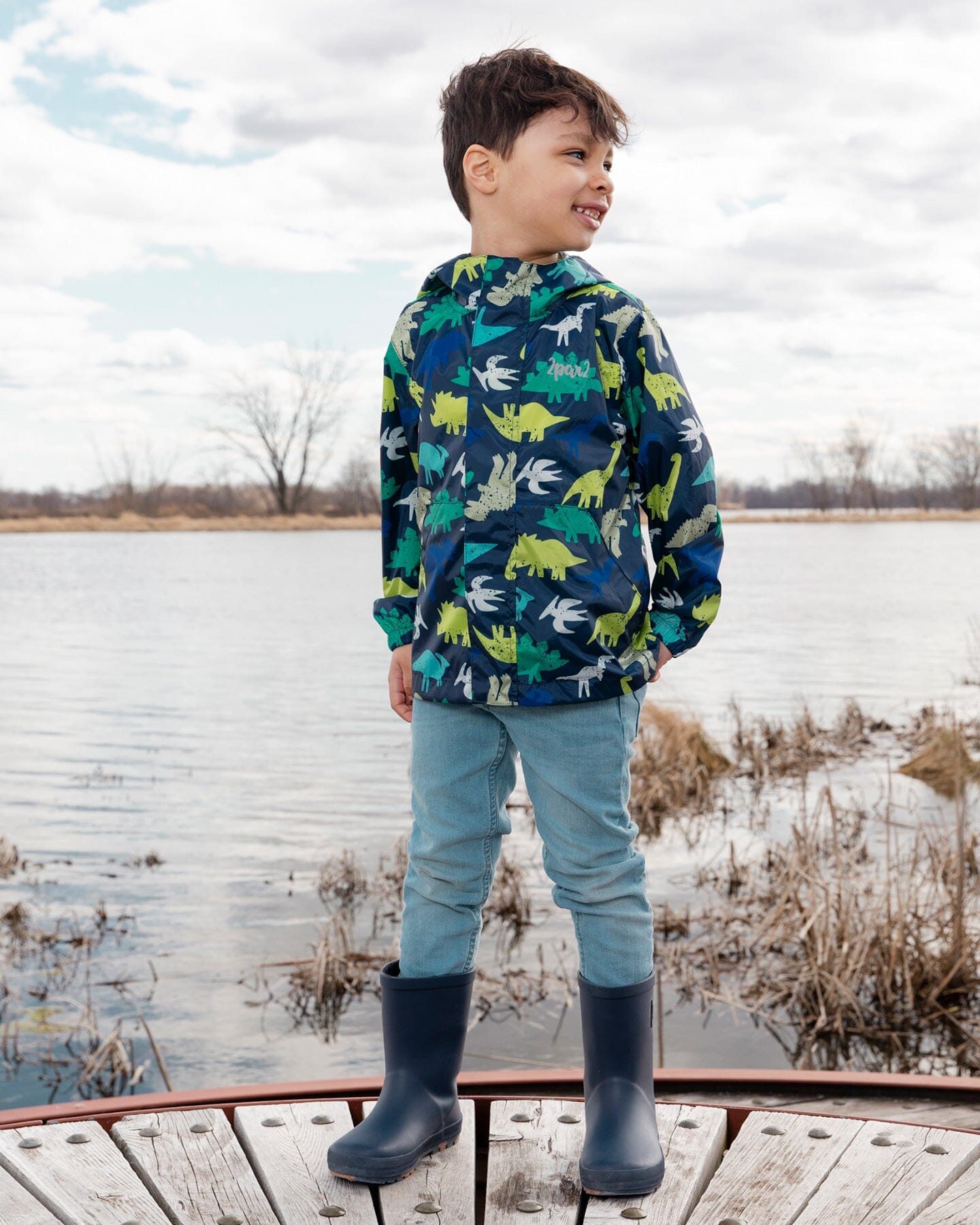 Deux par Deux navy blue natural‑rubber rain boots with plush lining for kids