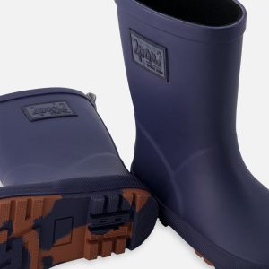 Deux par Deux navy blue natural‑rubber rain boots with plush lining for kids