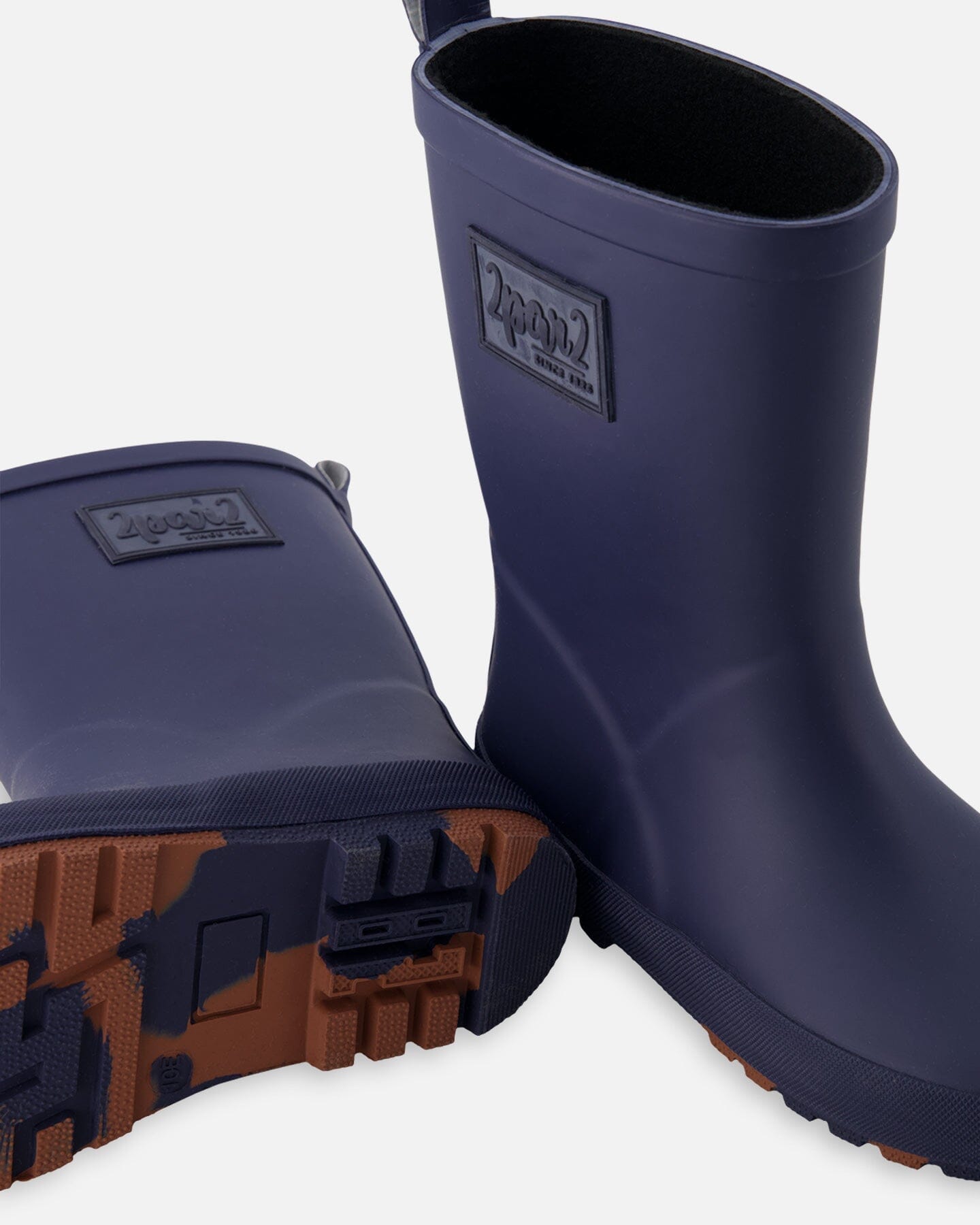 Deux par Deux navy blue natural‑rubber rain boots with plush lining for kids