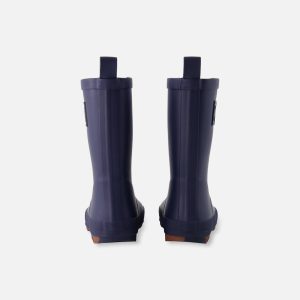 Deux par Deux navy blue natural‑rubber rain boots with plush lining for kids