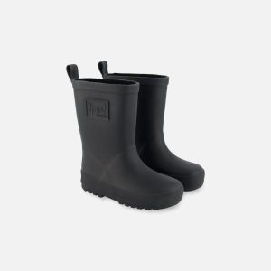 Deux par Deux black natural‑rubber rain boots with plush lining for kids