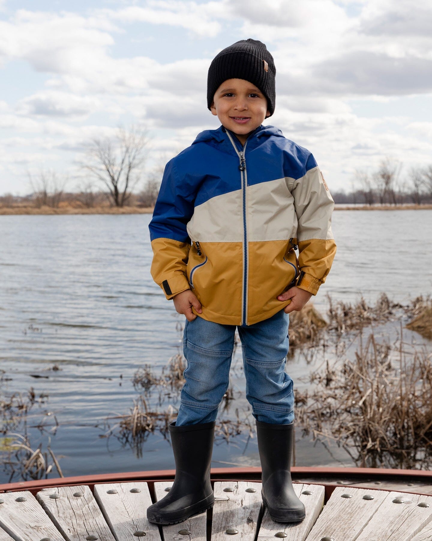 Deux par Deux black natural‑rubber rain boots with plush lining for kids