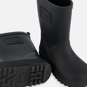 Deux par Deux black natural‑rubber rain boots with plush lining for kids