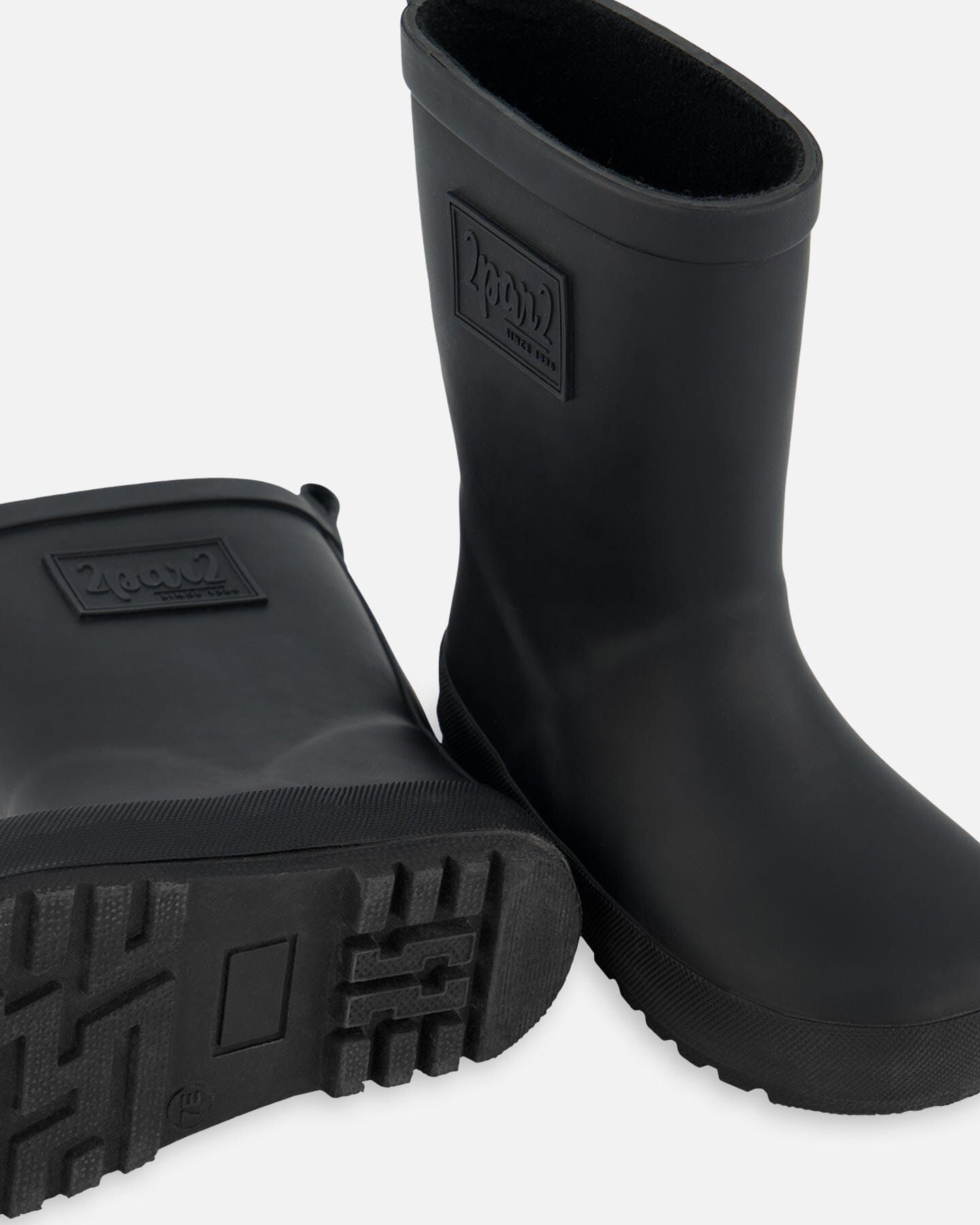 Deux par Deux black natural‑rubber rain boots with plush lining for kids