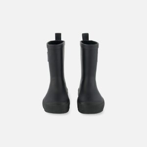 Deux par Deux black natural‑rubber rain boots with plush lining for kids