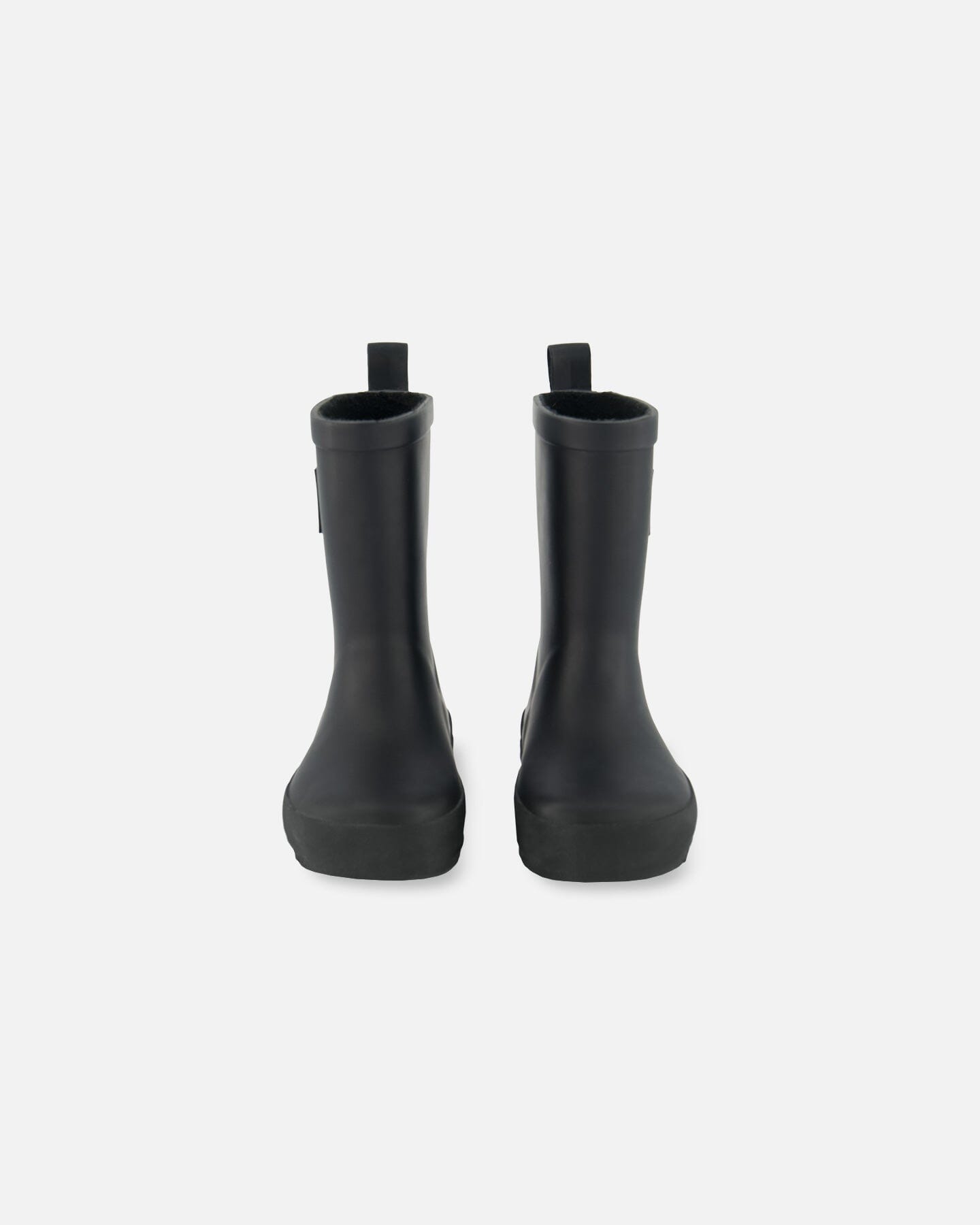 Deux par Deux black natural‑rubber rain boots with plush lining for kids