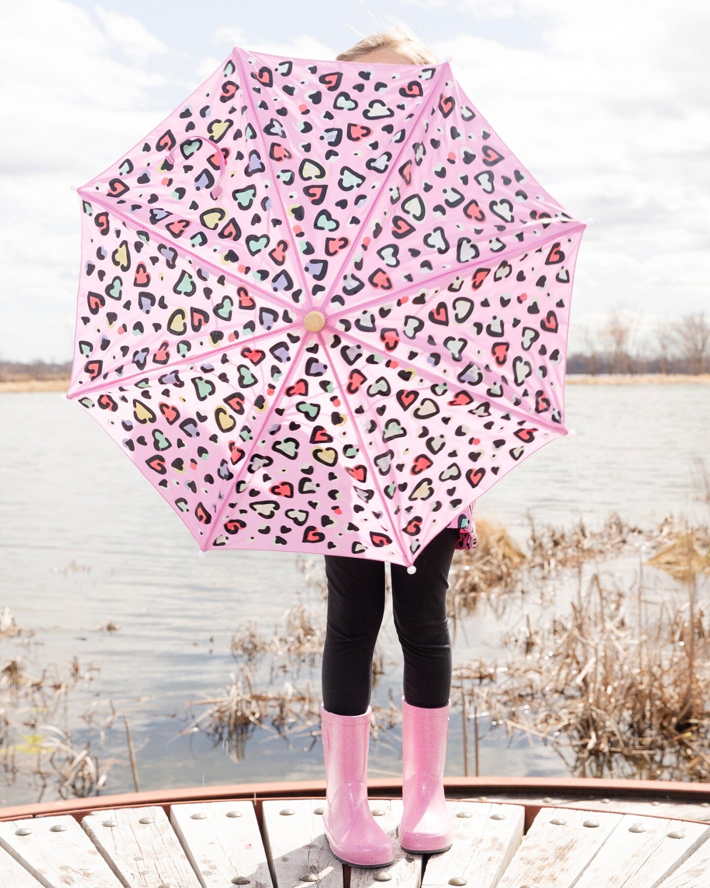 Color-Changing Umbrella Pink Hearts Print - Image 3