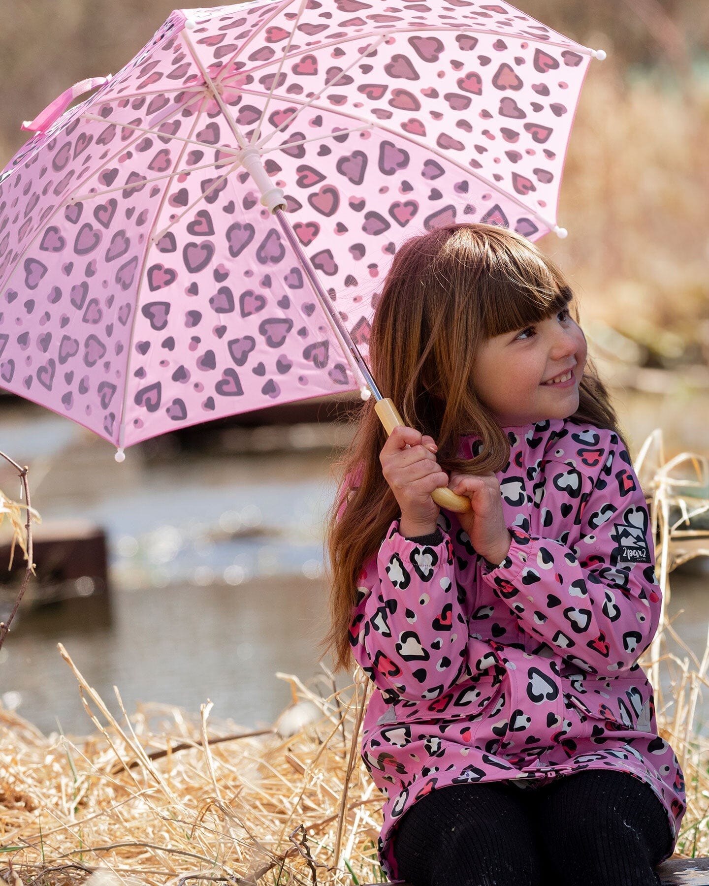 Color-Changing Umbrella Pink Hearts Print - Image 2