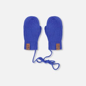 Baby Knit Mittens With Cord Royal Blue - Image 6