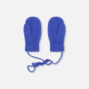 Baby Knit Mittens With Cord Royal Blue - Image 3