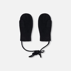 Baby Knit Mittens With Cord Black - Image 3