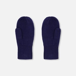 Ribbed Knit Mittens Navy Blue - Image 3