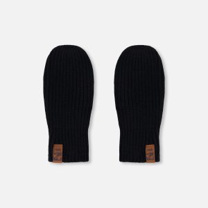 Ribbed Knit Mittens Black