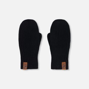 Ribbed Knit Mittens Black - Image 2