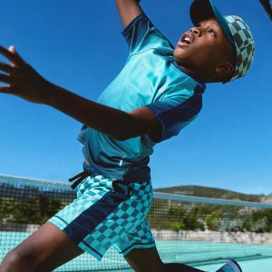 Alternative view of Athletic Shorts In Recycled Polyester Teal Printed Checkerboard