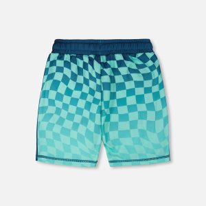 Athletic Shorts In Recycled Polyester Teal Printed Checkerboard - Image 3