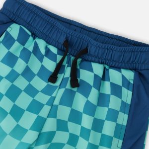 Athletic Shorts In Recycled Polyester Teal Printed Checkerboard - Image 4