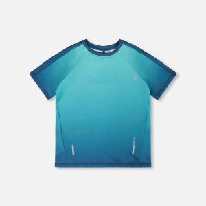 Short Sleeve Athletic Top In Recycled Polyester Teal Gradient
