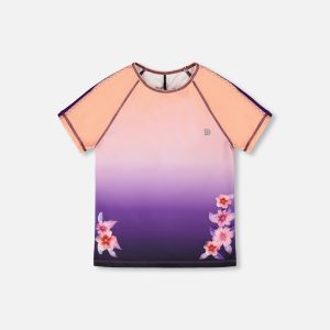 Athletic Short Sleeve Top In Recycled Polyester Pink To Black Gradient