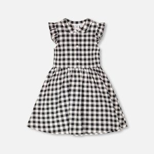Sleeveless Button Down Dress Black Gingham