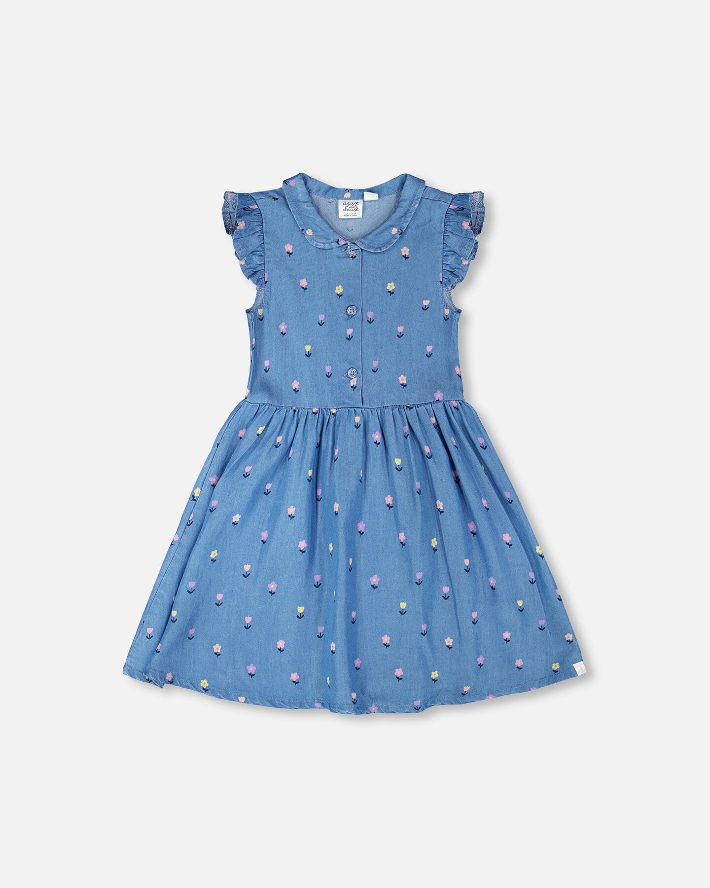 Sleeveless Button Down Dress Blue Flower Print - Image 5