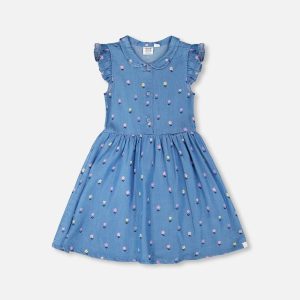 Sleeveless Button Down Dress Blue Flower Print - Image 10