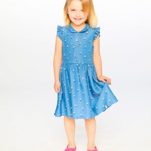 Sleeveless Button Down Dress Blue Flower Print - Image 2