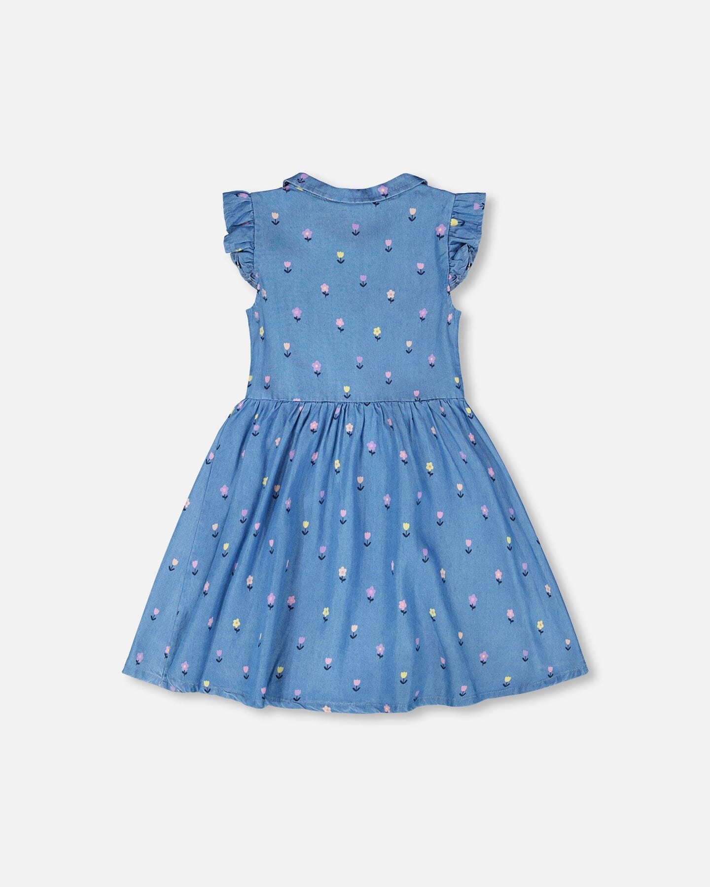 Sleeveless Button Down Dress Blue Flower Print - Image 3