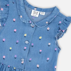 Sleeveless Button Down Dress Blue Flower Print - Image 4