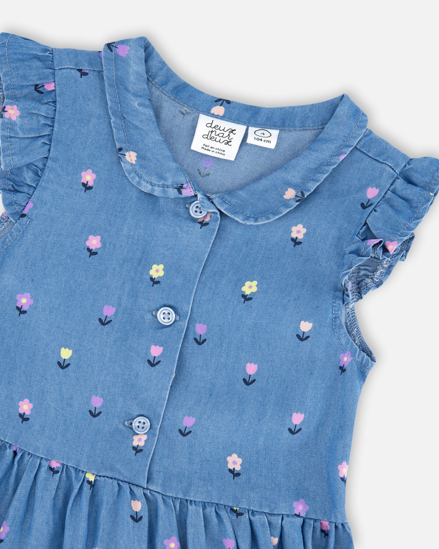 Sleeveless Button Down Dress Blue Flower Print - Image 4