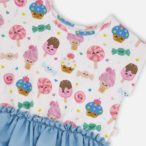 Bi-Material Dress White Candy Print - Image 4