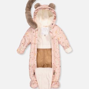Baby One Piece Snowsuit Adapted For Car Seats Pink Animal Print - Image 3