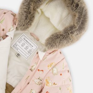 Baby One Piece Snowsuit Adapted For Car Seats Pink Animal Print - Image 4