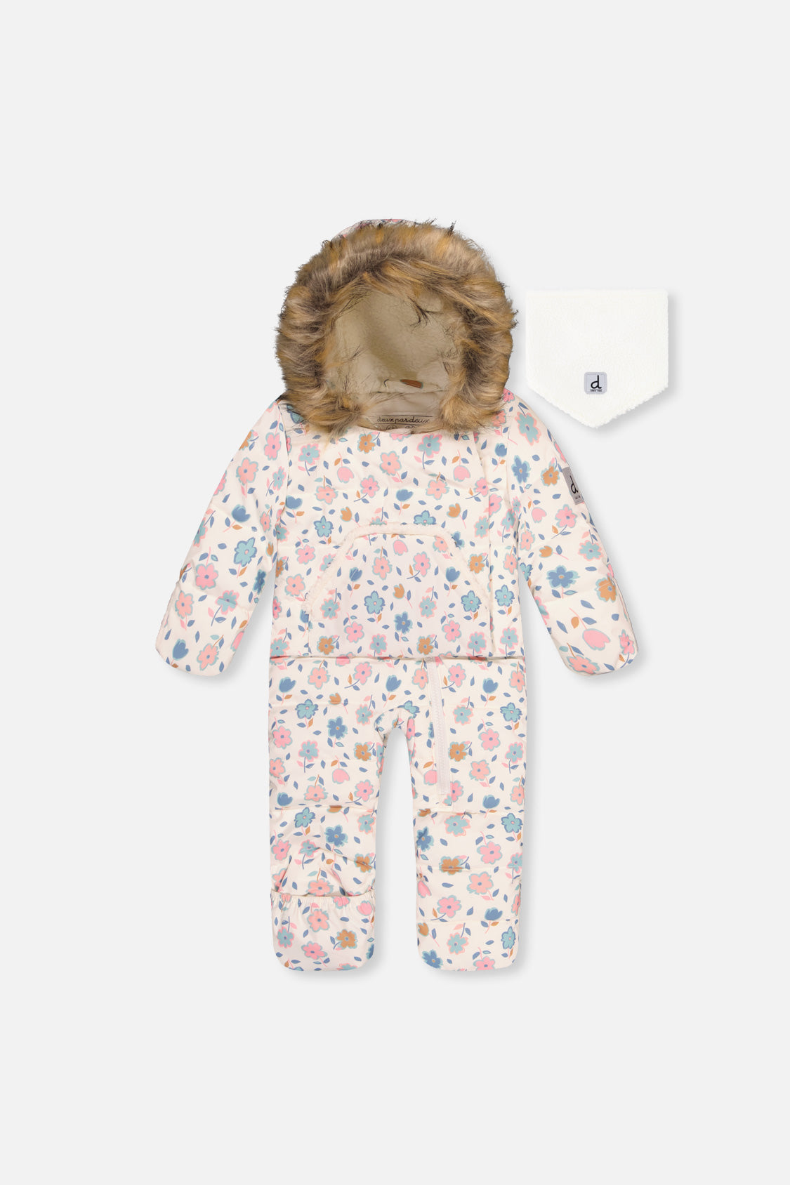 Baby Snug One Piece Snowsuit Adapted For Car Seats White With Floral Print - Image 6